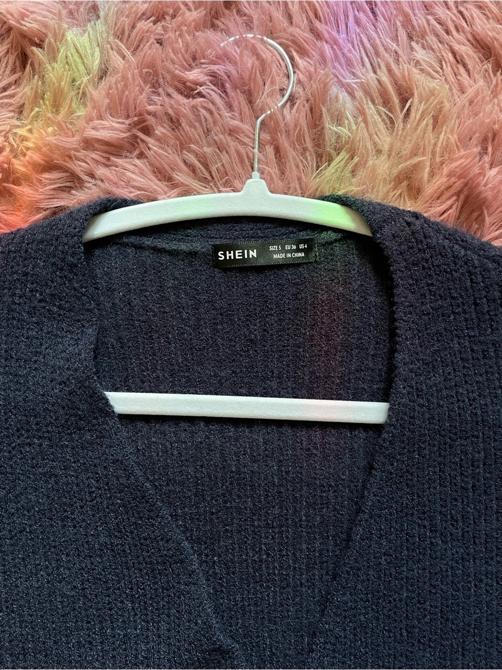 Navy Blue Open-Front Knit Cardigan